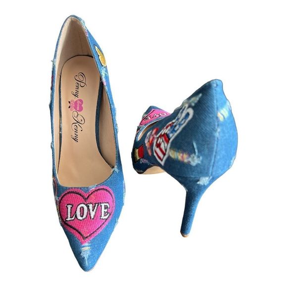Penny Loves Kenny Blue and Pink Heart Heels - Picture 7 of 8